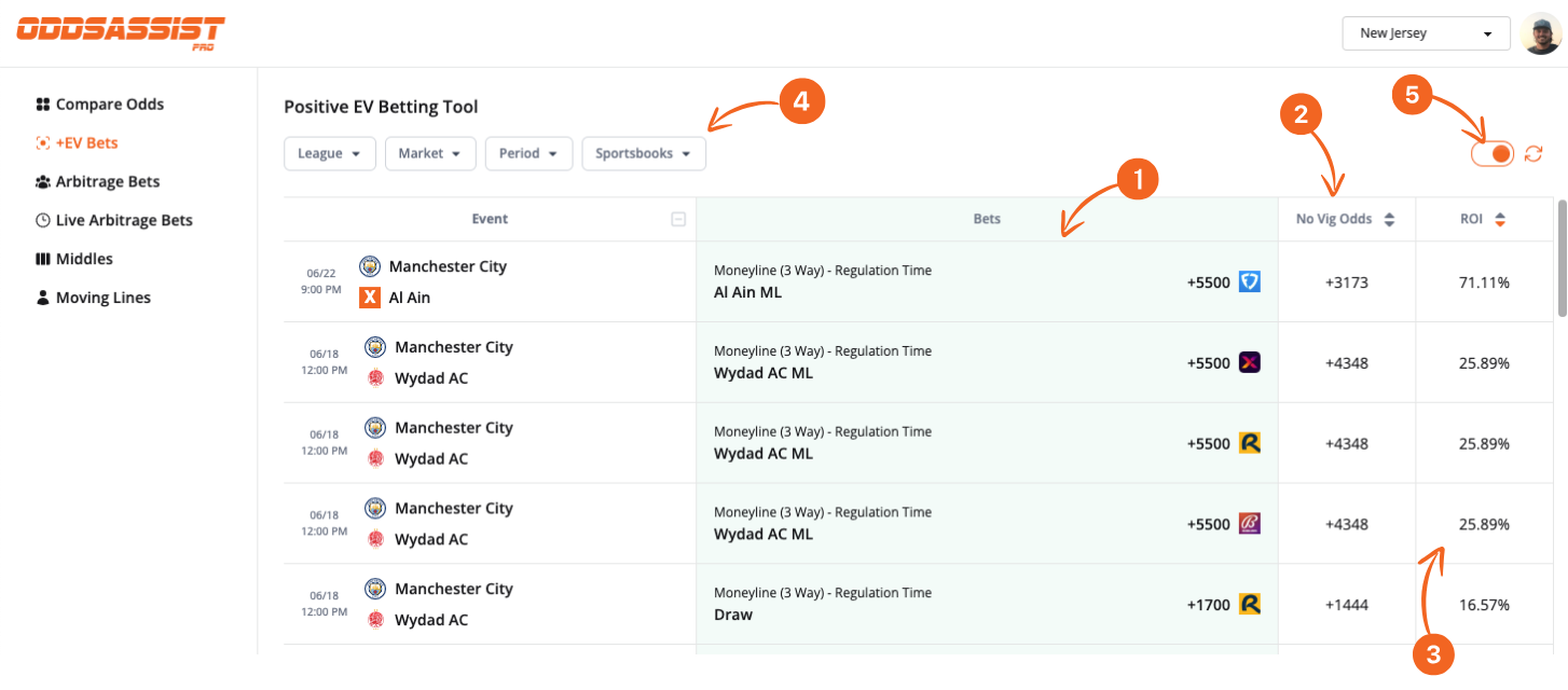 +EV bets finder tool interface
